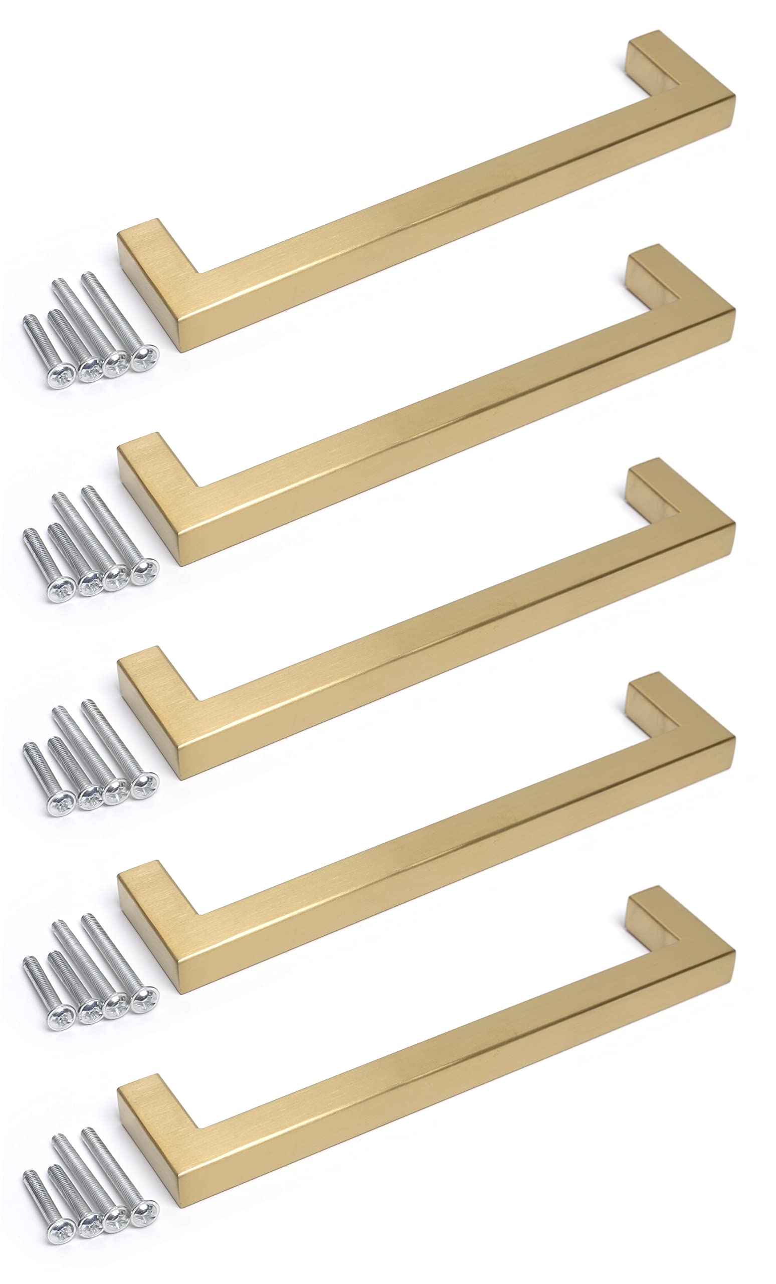 BSM Marketing Gold Finish Square Modern Kitchen Cupboard Cabinet Drawer Bar Door Handle Knob (5, 128mm) — image 1