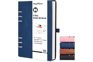 HEYPLACE 6-Ring Refillable Notebook, 7 x 9 Inch Dark Blue 6 Ring Notebook Faux Leather Notebook 100 Sheets 80gsm for School Office Home