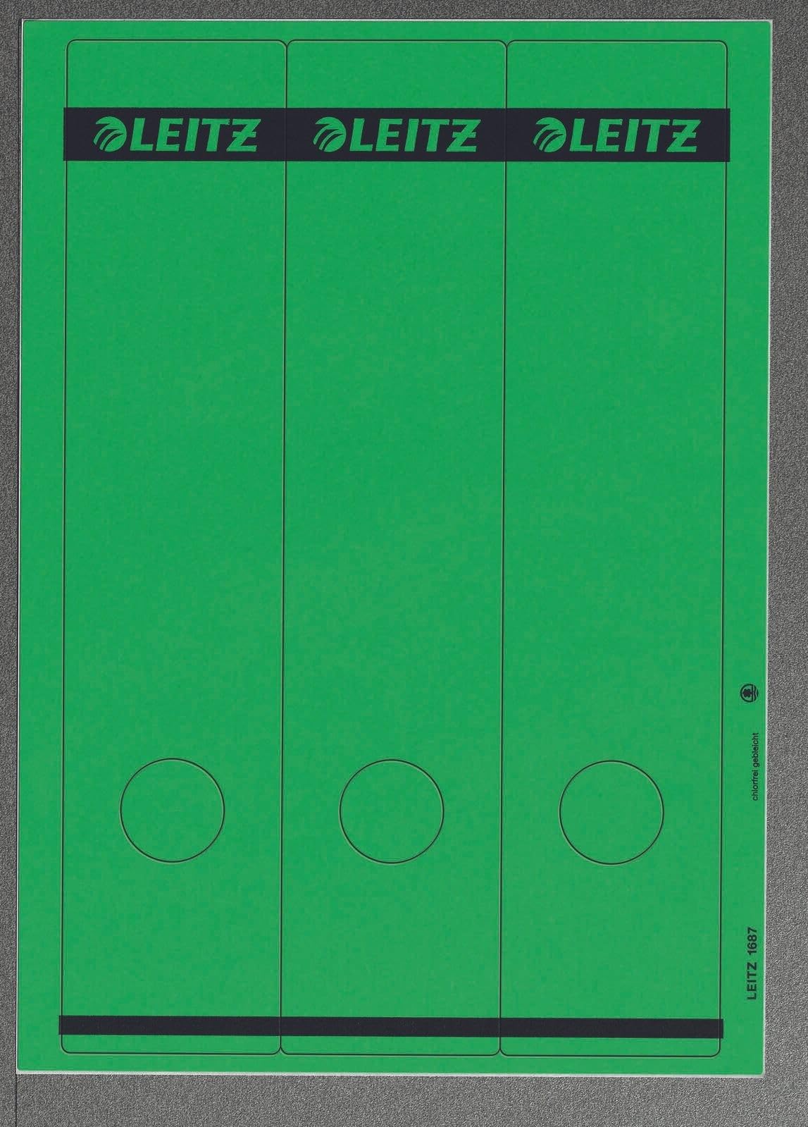 Leitz PC-Writeable Spine Labels Self-Adhesive for Standard and Hard Cardboard Folders, Pack of 75, Long and Wide Format, 62 x 285 mm, Paper, Green, 16870055 — image 1