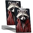 A4 Size Clipboard with Hanging Hook and Low Profile Clip, Plastic Nurse Clipboard Writing Drawing Board with Double-Side Funny Raccoon Print for Woman Kids Office School Use
