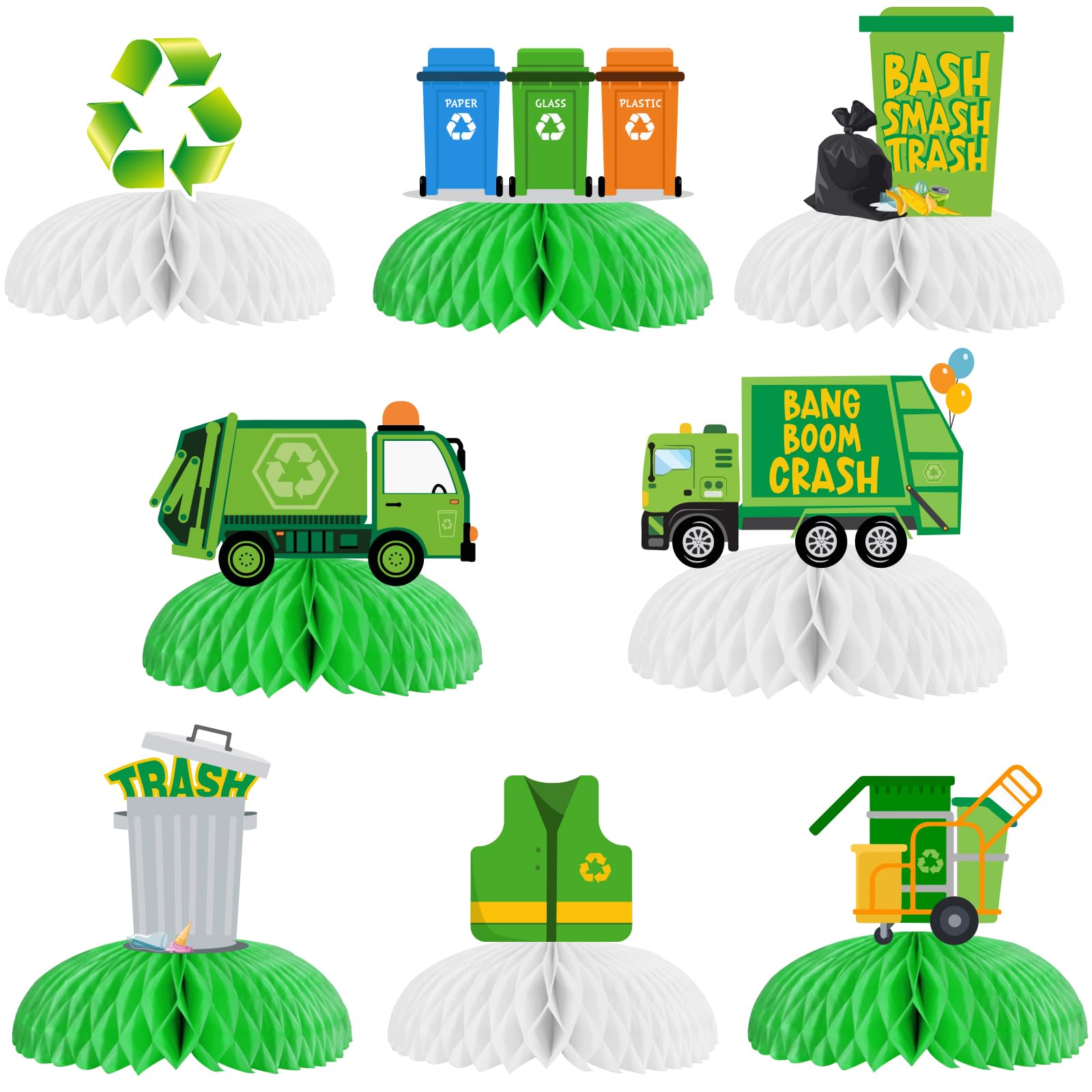 Cheereveal Garbage Truck Party Supplies for Boys, 8 Pack Cars Themed Honeycomb Centerpieces, Trash Truck Party Table Decorations for Birthday & Baby Shower