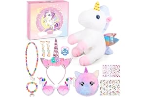 COIVNL Unicorn Plush Toys Kit Girls Gift for Girls Stuffed Animal Toy/Purse/Ring/Glasses/Necklace/Bracelet/Decal/Earrings/Tiara Fun and Engaging Christmas Birthday Gifts Idea for Girls Toys Age 5 6 7 8 9 10