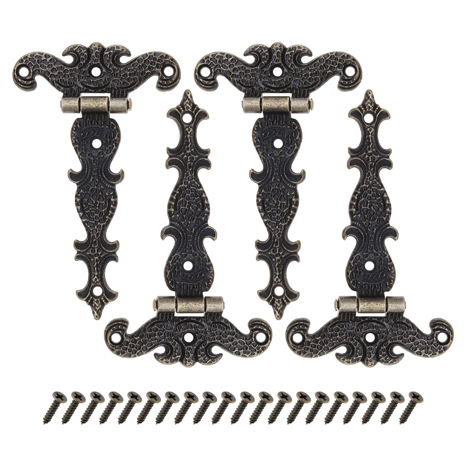 Create idea 4PCS Bronze Antique Hinges Retro Carved Hinges Wooden Furniture Decoration Metal Gate Hardware for Vintage Wooden Box Cabinet Drawer Jewellery Storage Box