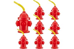 ZHURUININ 8Pcs Fire Hydrant Straw Cups With Lids 12oz for Paw Dog Patrol Party Supplies,Firefighter Birthday Party Favors,Fir
