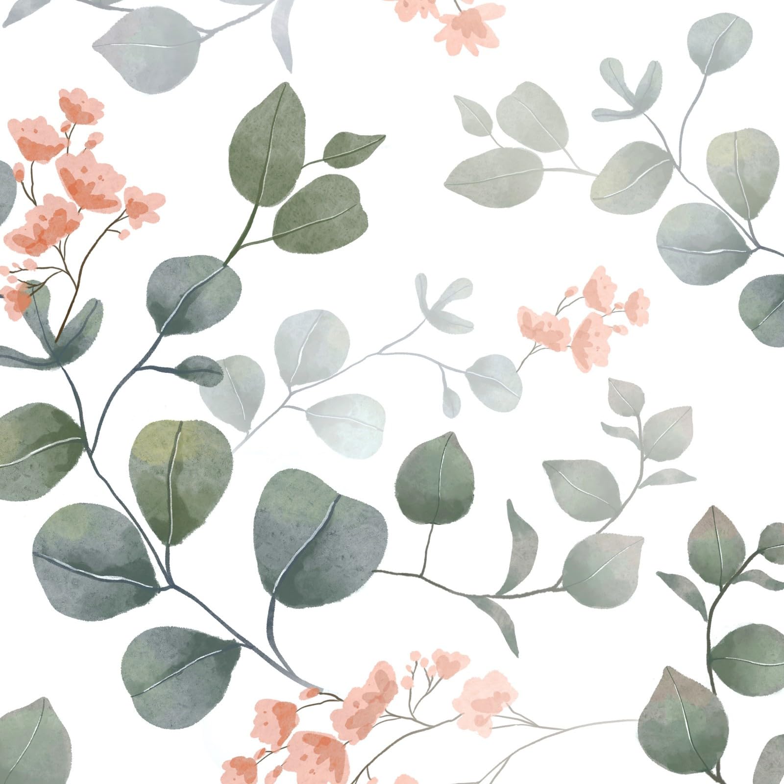 VOLEAAR 44.5CM x 1000CM Boho Peel Stick Wallpaper Leaves Floral Contact Paper Stick on Bedroom Bathroom Home Decorative Walls DIY Removable Green White