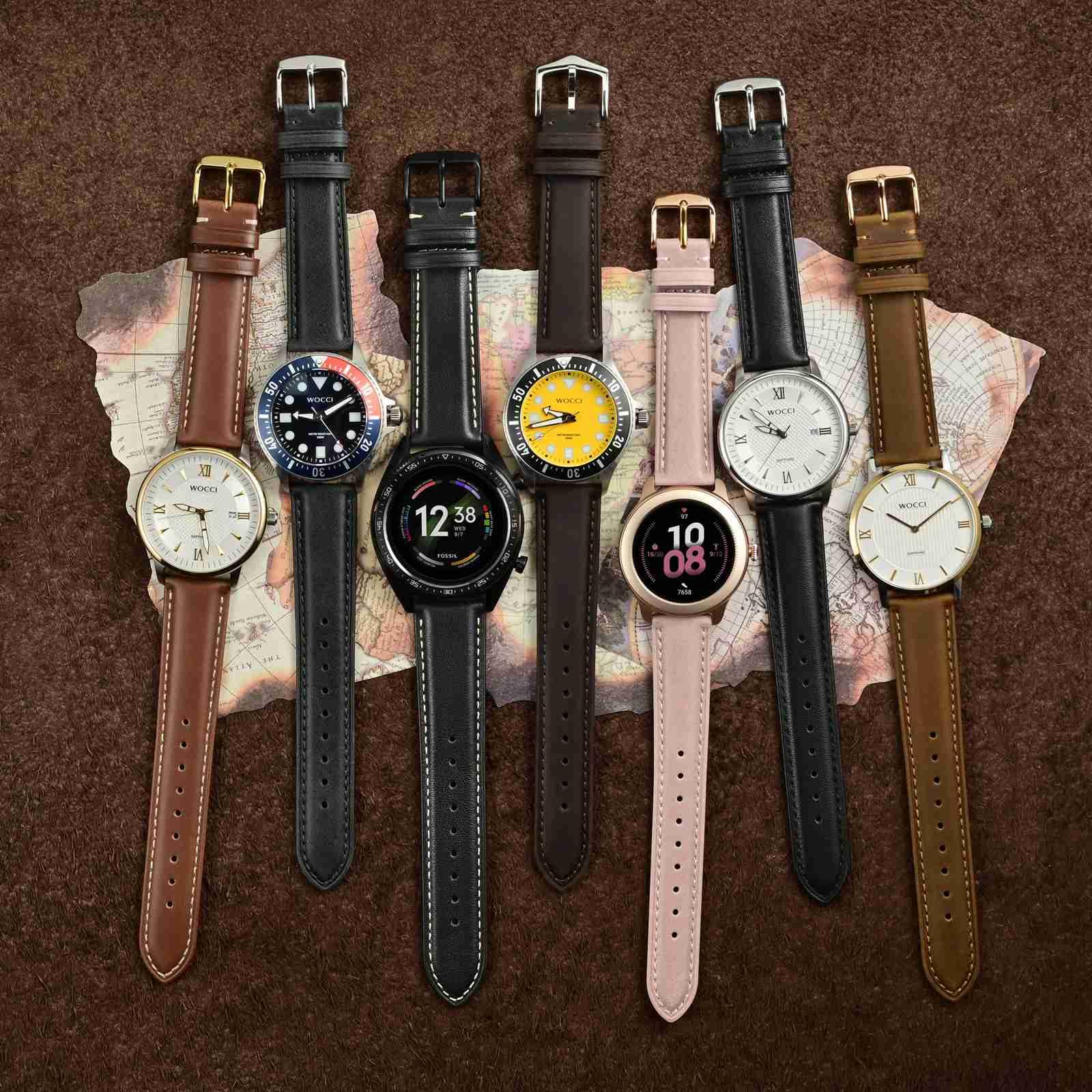 WOCCI 20mm Vintage Leather Watch Band for Men and Women, Silver Buckle (Black)