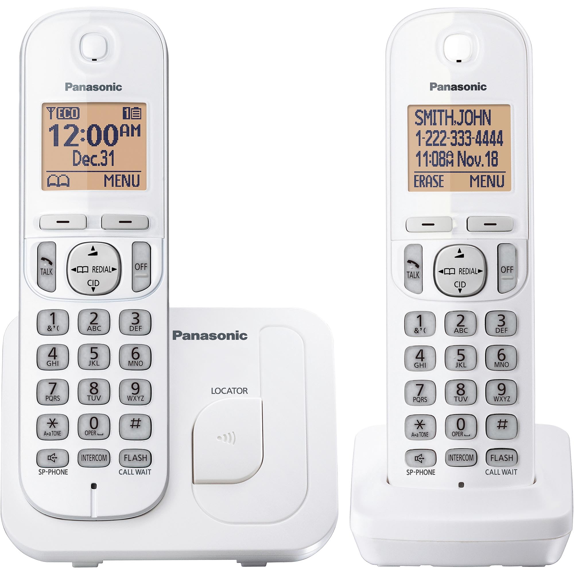 Photo 1 of Panasonic Cordless Phone, 1.6" Backlit Display, Call Block, Speakerphone, 10 Hours Talk Time, 2 Handsets - KX-TGC202W (White)