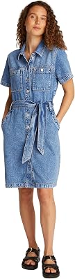 Robe en Denim Femme Knee Belted Ali Manches Courtes, Bleu (Ali), 34