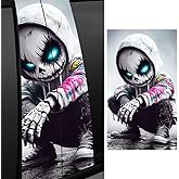 Leniutor 1 Pair Halloween Themed Car B-Pillar Decals, Horror Waterproof Vinyl Car Center Pillar Stickers, Skull Faced Child Car Window Door Sticker Decal 11" x 18.9" (Side)