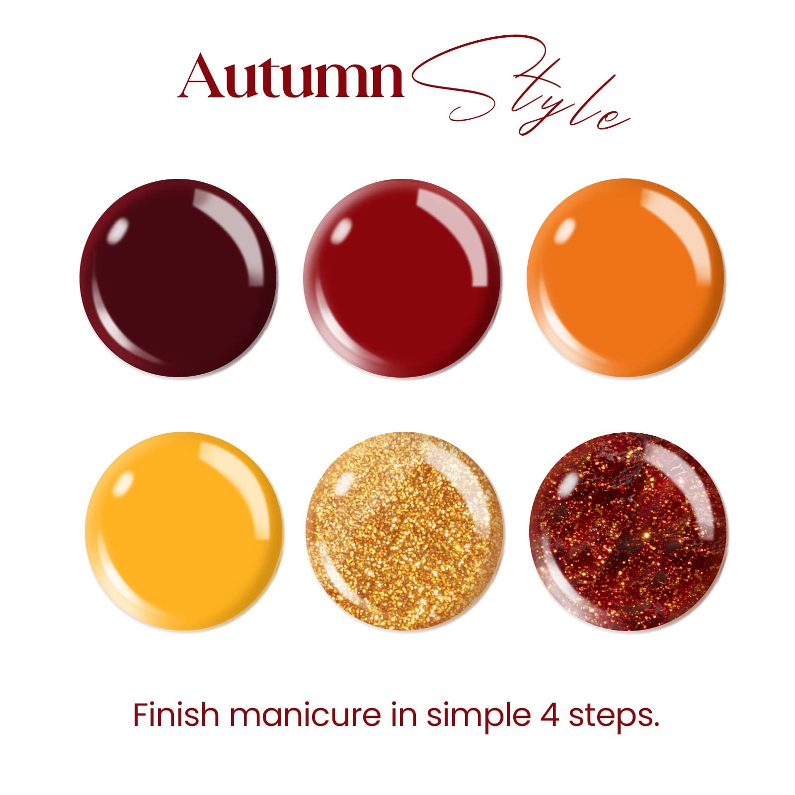 Beetles Halloween Nails Set - 6 Fall Colors, Red & Orange Glitter Gel Polish, Removable with UV LED Lamp, Nail Art Kit - Gifts for Women - Image 5