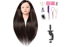 Armmu Mannequin Head with Hair 80% Human Hair Doll Head 26"-28" Hairdresser Practice Training Head Cosmetology Manikin with 9 Tools and Clamp - #4 Brown