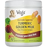 Vegs Turmeric Golden Milk Powder (150 Servings) - Ayurvedic Triple Rhizomes Spice Mix, Organic Turmeric Golden Latte with Ginger, Rose, Cinnamon, Ashwagandha for Immune, Focus, Cognitive - 10 oz