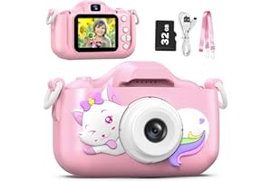 Goopow Kids Selfie Camera Toys for Girls Age 3-9, Digital Video Camera Toy with Protective Cover,Christmas Birthday Festival Gifts for 3-9 Year Old Girls Boys- 32GB SD Card Included