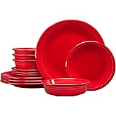 Fiesta&reg; Classic Rim 12-Piece Dinnerware Set &ndash; Durable Ceramic, Lead-Safe, Dishwasher/Microwave/Oven Safe &ndash; Made in USA Dinnerware - Scarlet
