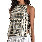 Women Tie Side Split Tank Top Y2K Vintage Spaghetti Strap Sleeveless Peplum Cami Top Summer Going Out Shirts