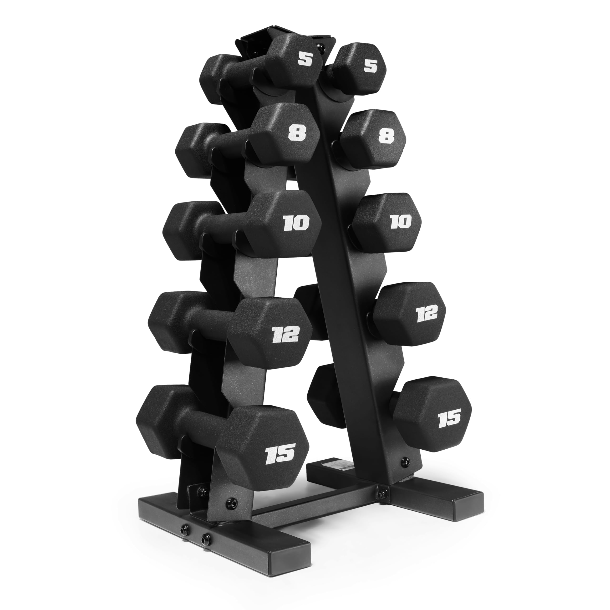 Photo 1 of ******MISSING PIECES******* CAP Barbell 100 lb Neoprene Hex Dumbbell Weight Set with Vertical A-Frame Rack - Black