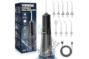 VIMMK Water Flosser, Cordless Water Dental Flosser, 9 Jet Tips 5 Modes 300ML IPX7 Waterproof, Portable Rechargeable Oral Irrigator for Home Travel - Gums, Orthodontic, Braces Care - Black