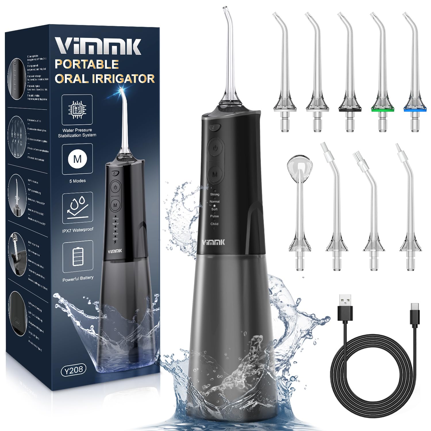 Photo 1 of VIMMK Water Flosser, Cordless Water Dental Flosser, 9 Jet Tips 5 Modes 300ML IPX7 Waterproof, Portable Rechargeable Oral Irrigator for Home Travel - Gums, Orthodontic, Braces Care - Black