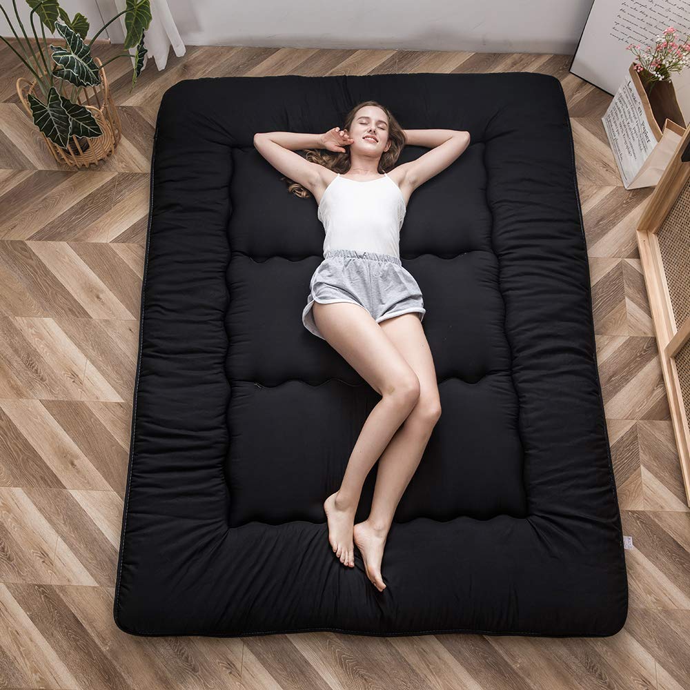Photo 1 of **DIRTY FROM TRANSPORT **MAXYOYO Japanese Floor Mattress Futon Mattress, 4" Thicken Tatami Mat Sleeping Pad Foldable Roll Up Mat Boys Girls Dormitory Pad Kids Floor Lounger Pillow Bed, Black, King