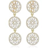 ENSKEFEN Geometric Retro Pearl Clip On Earrings for Women - Statement Drop Dangle Earrings