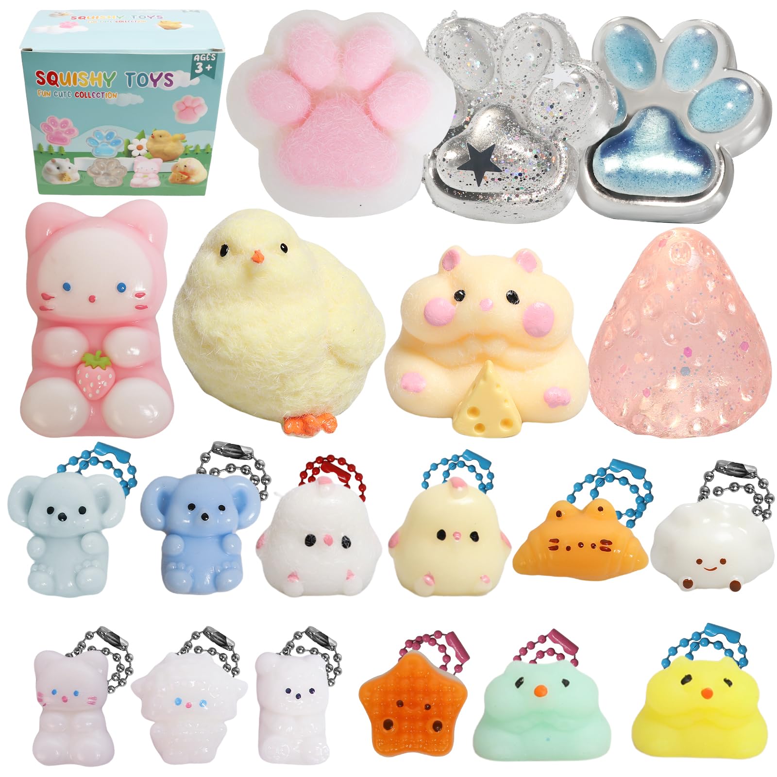 19pcs Squishy Pack,Fidget Toys Kit,Include taba Squishies Party Favors for Kids 4-8 8-12 Treasure Box Toys for Classroom Birthday Xmas Gifts for Girls Boys Goodie Bag Stocking Stuffers for Teens