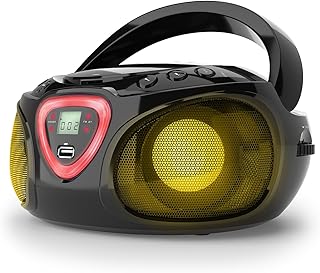 auna Roadie - CD-Radio, Stereoanlage, Boombox, USB, MP3, UKW-Radiotuner, Bluetooth 2.1, LED-Beleuchtung, 2 x 1,5 W RMS-Leistung, Netz- und Batterie-Betrieb, schwarz