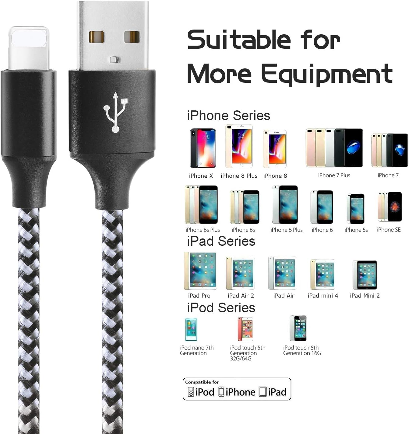 iPhone Charger MFi Certified,Guidit 5Pack 6Ft Nylon Braided iPhone Charger Lightning Cable USB Cord Fast iPhone Charger Cable Compatible with iPhone 11 Pro Max XS X XR 8 7 6S 6 SE iPad iPod More