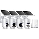 SOLIOM- 5MP Security Cameras Wireless Outdoor, No Subscription & Solar Powered,4-Cam Pack Home Security Camera with 360° Auto Human Motion Tracking, 3K Color Night Vision,5G & 2.4G Router Compatible