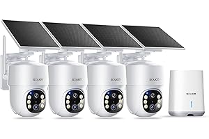 SOLIOM- 5MP Security Cameras Wireless Outdoor, No Subscription,4-Cam Pack, Solar Powered Home Security Camera with 360° Auto Tracking, Pan & Tilt, 3K Color Night Vision,5G & 2.4G Router Compatible