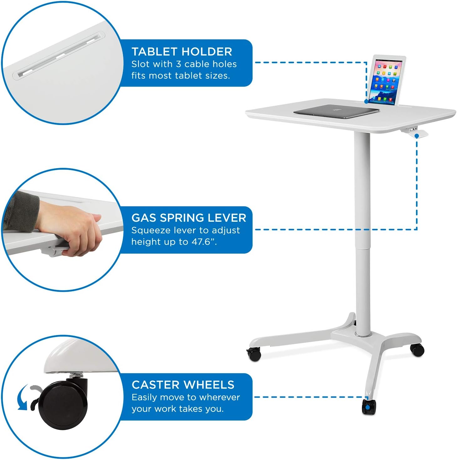 Mount-It! Standing Mobile Laptop Cart, Sit Stand Rolling Desk with Height Adjustable 31.1" x 20.5" Platform, Supports up to 17.6 lbs, White : Office Products