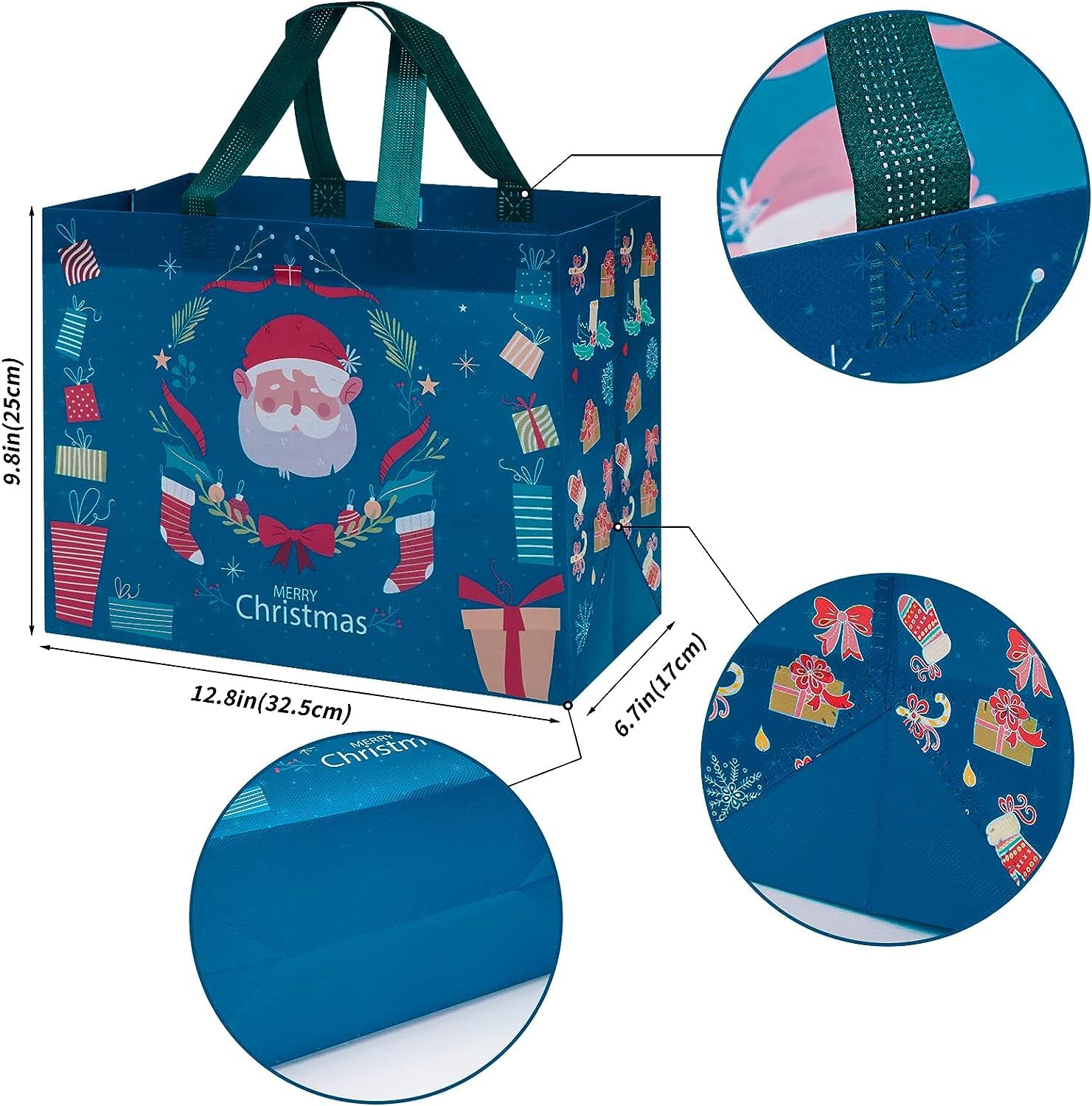 Heetobcos 12 Pack Christmas Gift Bags Large Reusable Tote Bags, Non-Wove Bags for New Year's Shopping, Christmas Surprise, Xmas Party Supplies,12.8