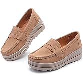 Touchmosees Women's Suede Platform Loafers - Slip-On Wedge Moccasin with Comfortable Non-Slip Rocker Sole for Business, Casual, Daily Wear