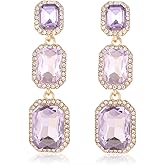 Met-edianger Classical Rhinestone Dangle Earrings Statement Crystal Drop Earrings Wedding Bridal Rectangle Dangling Earrings for Women