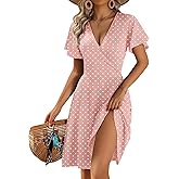 Zeagoo Womens Summer Sundress Ruffle Short Sleeve Casual Dresses V Neck Floral Wrap A-Line Party Dress with Pockets