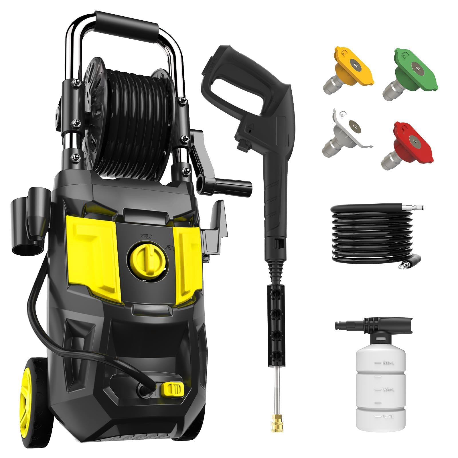 Photo 1 of DECOKTOOL Electric Pressure Washer, 4500PSI Max 2.8 GPM Power Washer with 20FT Hose, 35FT Power Cord, 4 Nozzles, Foam Cannon & Spray Gun, High Pressure Washer for Car, Patio, Fence, Window (Yellow)