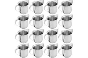 KEILEOHO 16 Pieces 3oz Mini Stainless Steel Pitcher, Stainless Steel Bell Creamer, Bell Shaped Creamer with Handle, Small Met