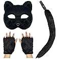 IncreDecor Cat Fox Mask and Tail Set Cat Therian Paws Masks Halloween Animal Fox Tails Wolf Costume Accessory