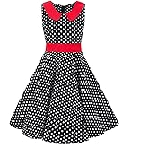 Kids Girls 50s Audrey Vintage Polka Dot Swing Party Rockabilly Dress Retro Peter Pan Doll Collar Wedding Casual Skater Dress