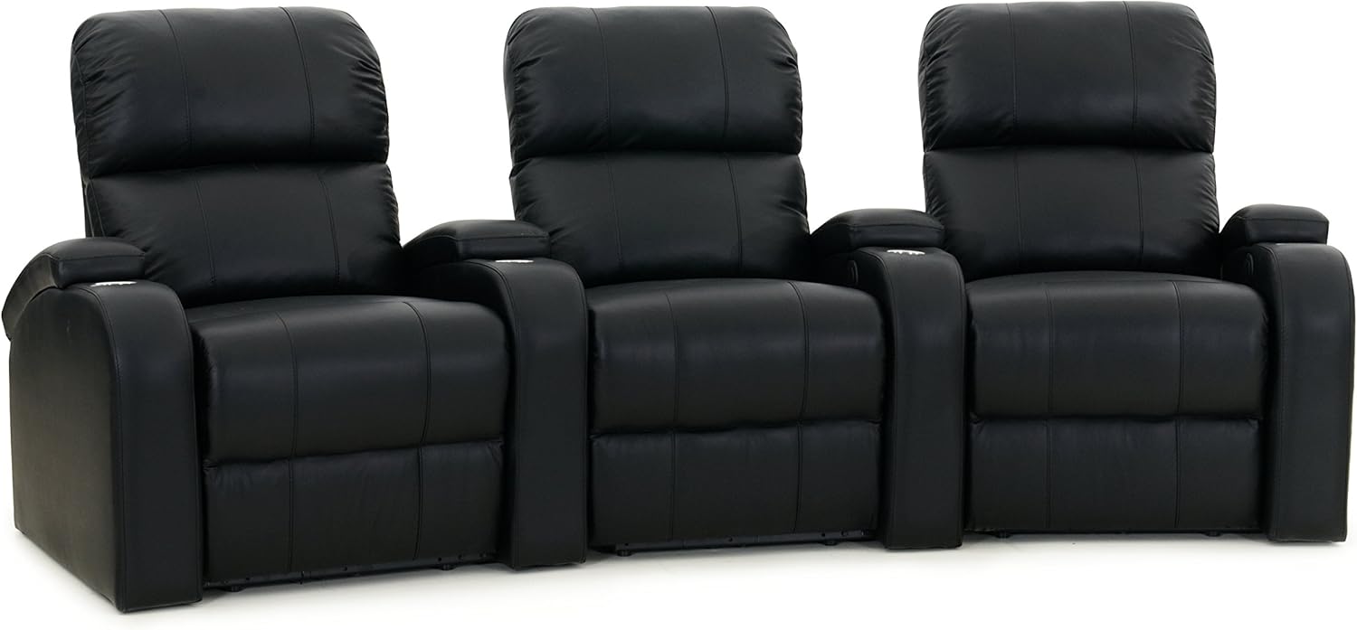 Octane Edge XL800 Row of 3 Seats, Curved Row in Black Leather with Manual Recline: Furniture & Decor