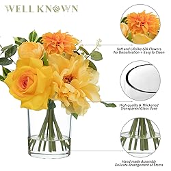 WELL KNOWN Artificial Flowers in Glass Vase with