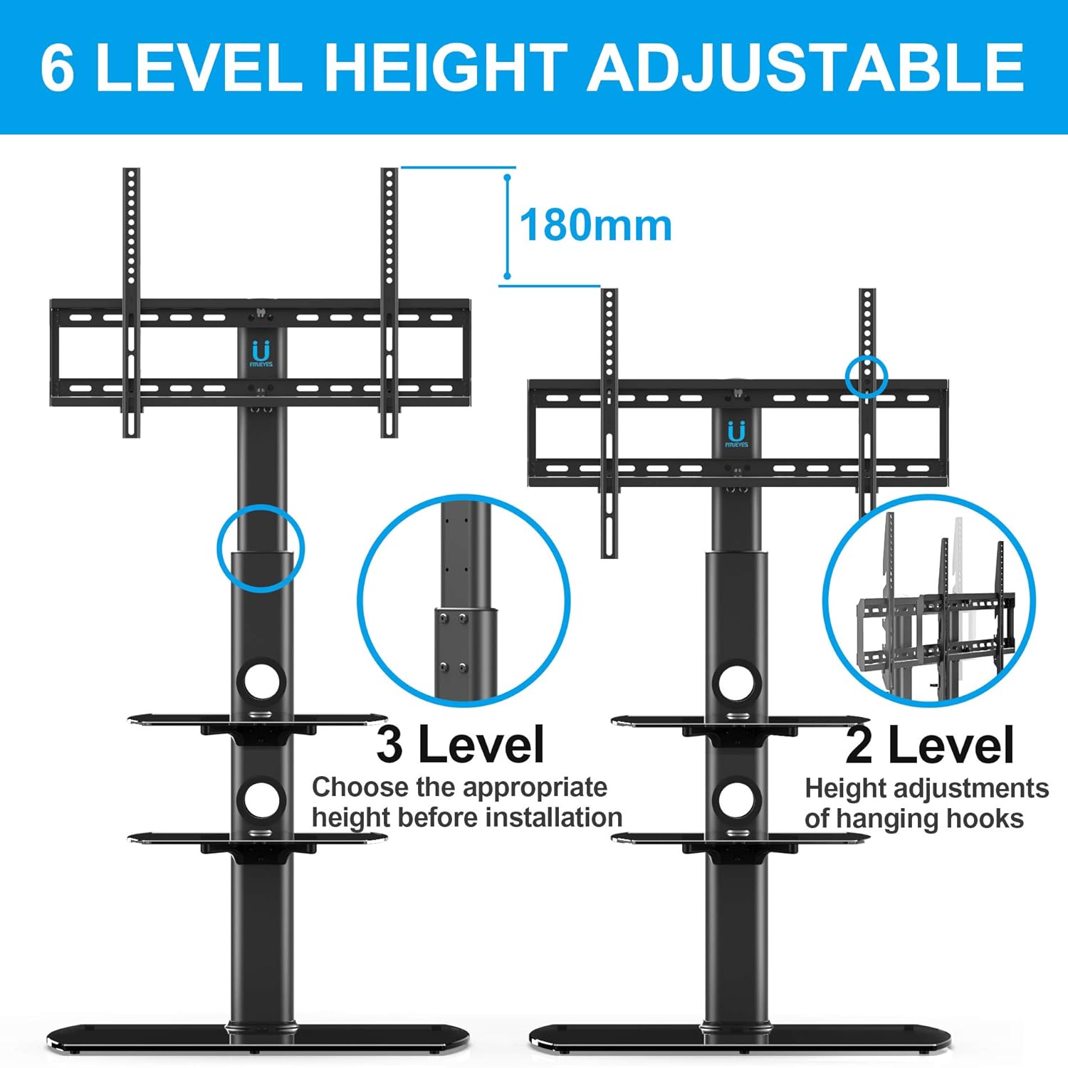 FITUEYES Soporte Giratorio De TV De 32 A 65 Pulgadas Con 3 Estantes