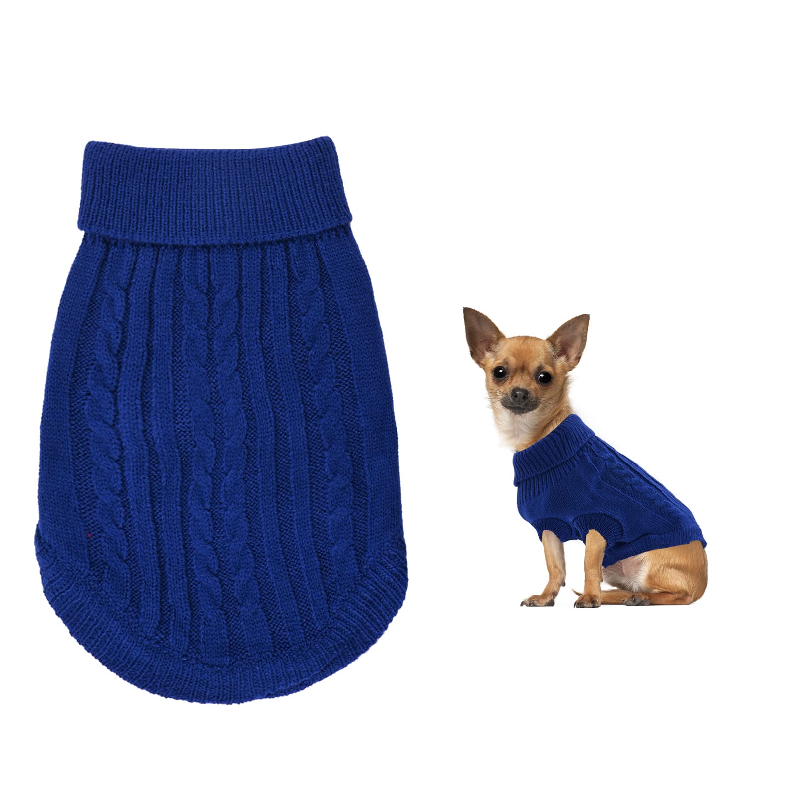 Small Dog Jumper, Warm Puppy Sweater for Winter - Knitted Pullover Soft Turtleneck Clothes Vest for Pet Autumn, Winter Outfit - Welsh Corgi, Yorkshire Terrier, Chihuahua (XS, Blue)