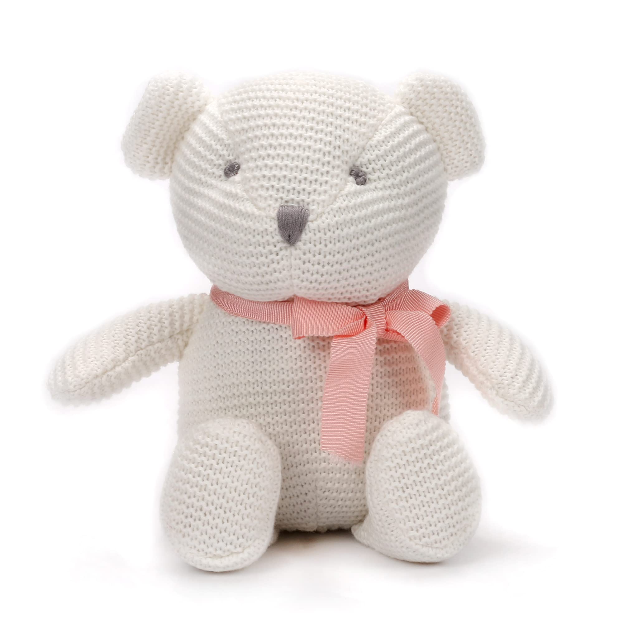 FLUFFYFUN 100% Organic Cotton White Teddy Bear 6.5", Baby Soft Toys for Newborn