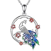 Diamond Peacock Necklace for Women 925 Sterling Silver Colored Peacock Pendant Necklace Cute Bird Animal Jewelry Gifts for Mom Wife Sister Friend Christmas Birthday,18+2 inch