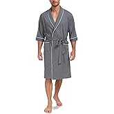COLORFULLEAF 100% Cotton Men's Bathrobes Lightweight Short Sleeve Robes,Summer Soft Breathable Knit Spa Robe for Men