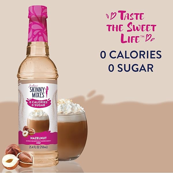 JORDAN’S SKINNY MIXES SUGAR FREE COFFEE SYRUP, HAZELNUT COFFEE FLAVORING SYRUP, ZERO CALORIE DRINK MIX, LATTES, BAKING, PROTEIN SHAKE OR COCKTAIL, DAIRY & GLUTEN FREE, KOSHER, 25.4 FL OZ