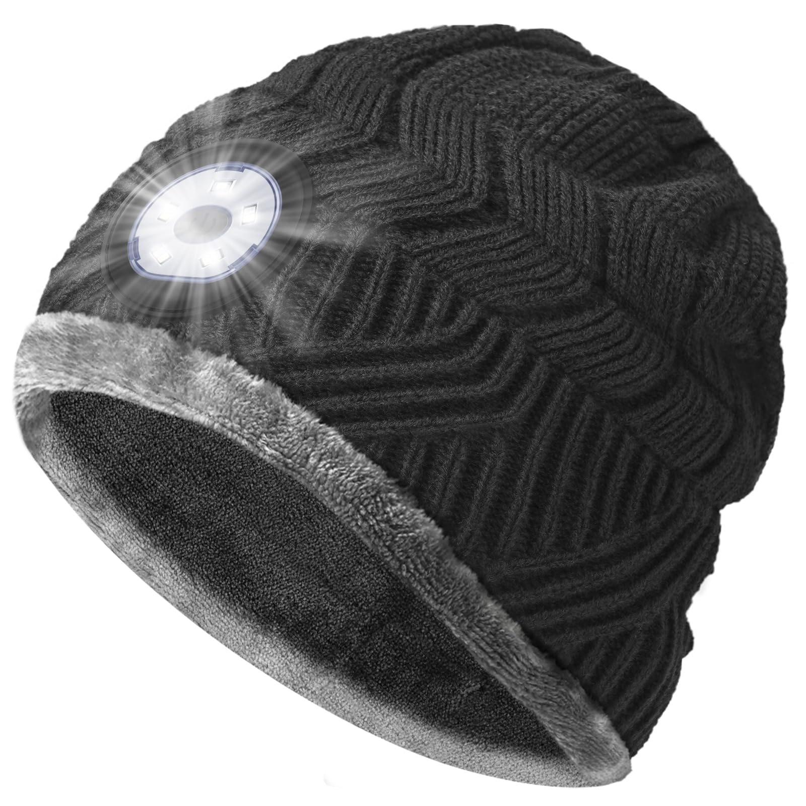 Photo 1 of HIGHEVER LED Beanie Hat with Light: Christmas Stocking Stuffers for Men Adult Winter Gift Dark Black