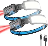 Smiling Shark 2 Pack Head Lamp LED Rechargeable 6 Modes 270° Wide Beam view 1
