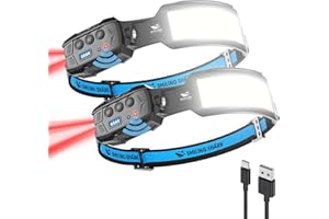Smiling Shark Headlamp, 2 Pack Head Lamps LED Rechargeable 6 Modes 7*White Lights 270° Lighting Width Motion Sensor Red Tail 