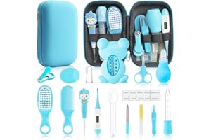 ESONTO Baby Healthcare and Grooming Kit, 20 in 1 Baby Safety Set Newborn Nursery Health Care Set with Hair Brush Scale Nail Clippers for Baby Girls Boys (Blue 20 in 1)